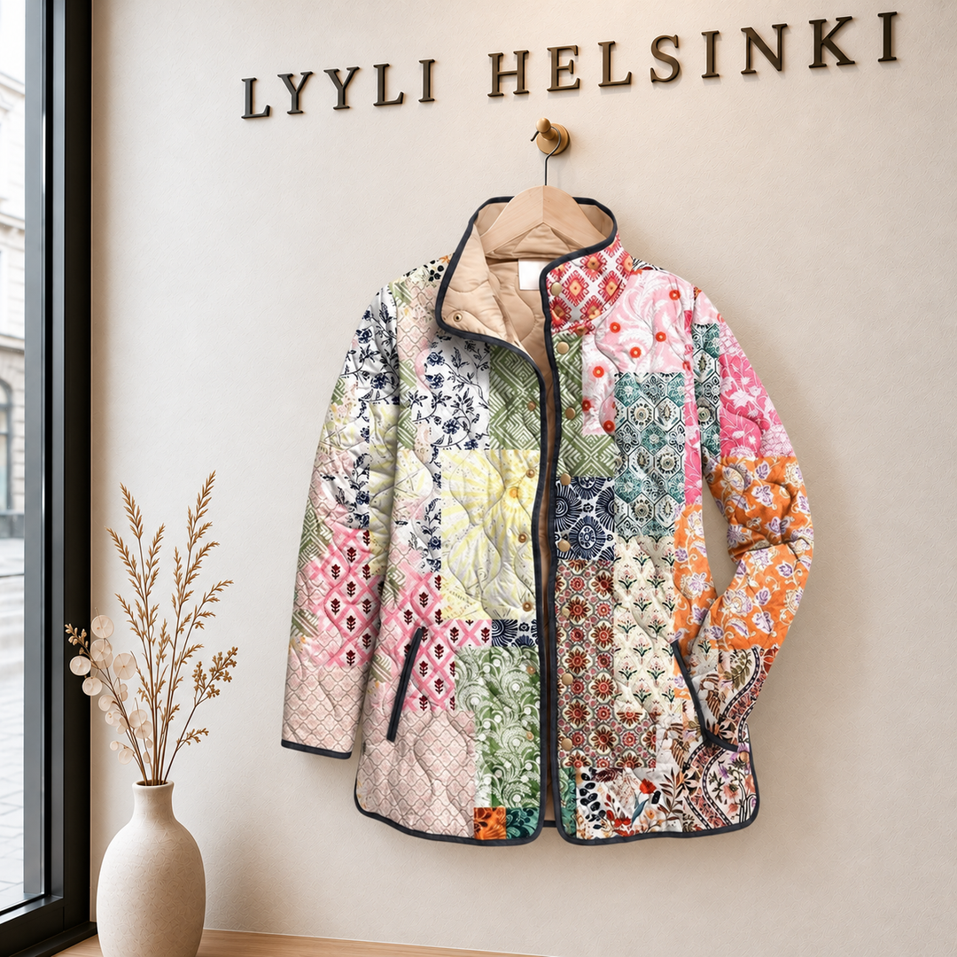 Sylvi | Pastellisävyinen tilkkukuosinen tikkitakki