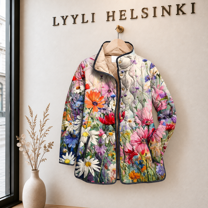 Outi | Vaalea niittykukkakuosinen tikkitakki