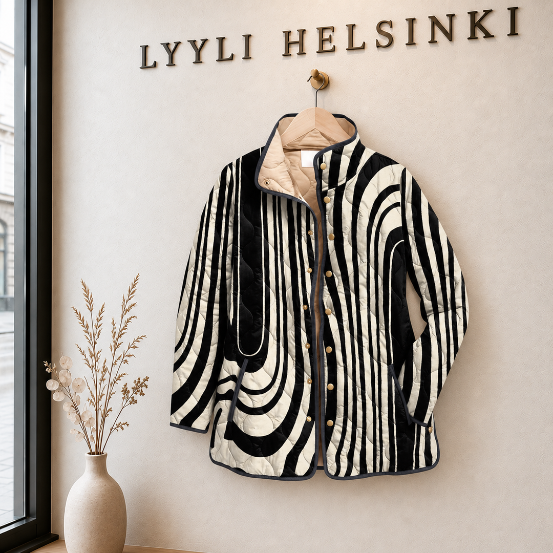 Vanamo | Mustavalkoinen aaltokuosinen tikkitakki