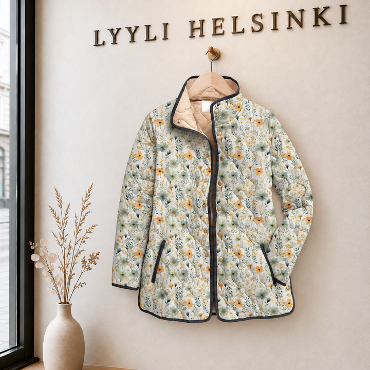 Aili | Vaalea pikkukukkakuosinen tikkitakki