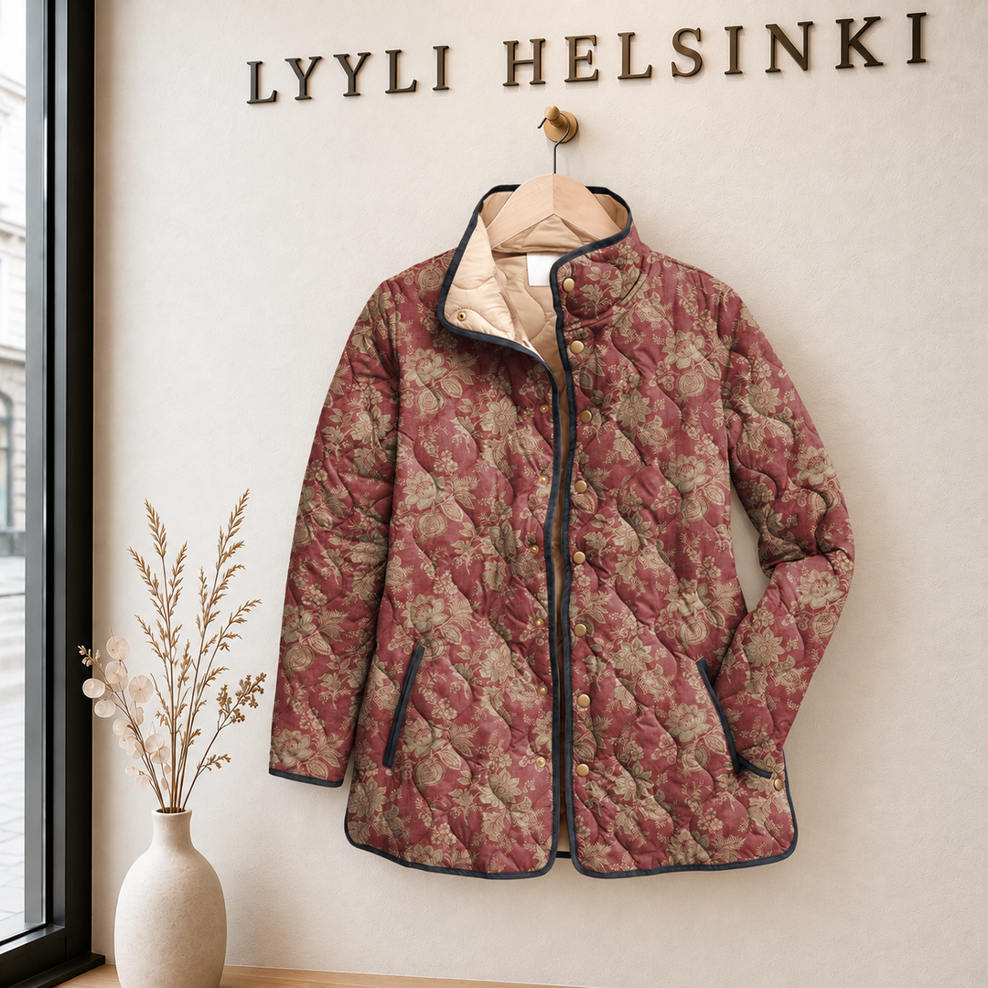 Terttu | Viininpunainen kukkakuosinen tikkitakki