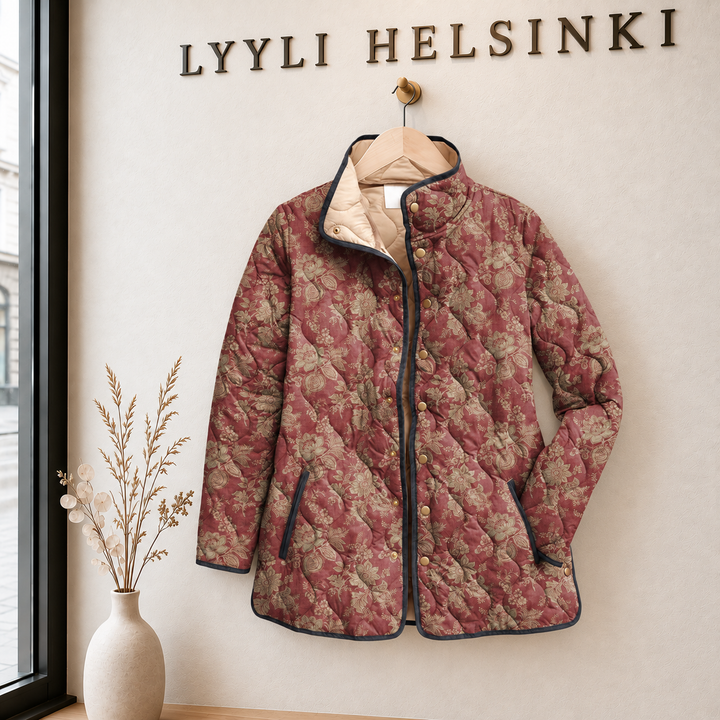 Terttu | Viininpunainen kukkakuosinen tikkitakki