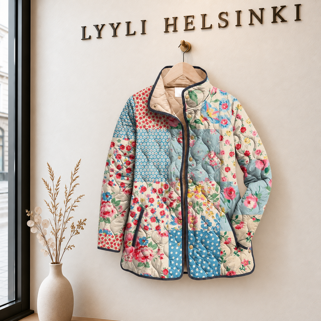 Anja | Monivärinen tilkkutäkkikuosinen tikkitakki