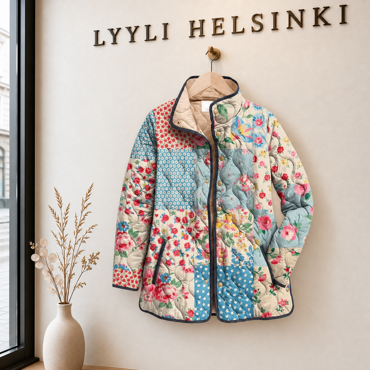 Anja | Monivärinen tilkkutäkkikuosinen tikkitakki