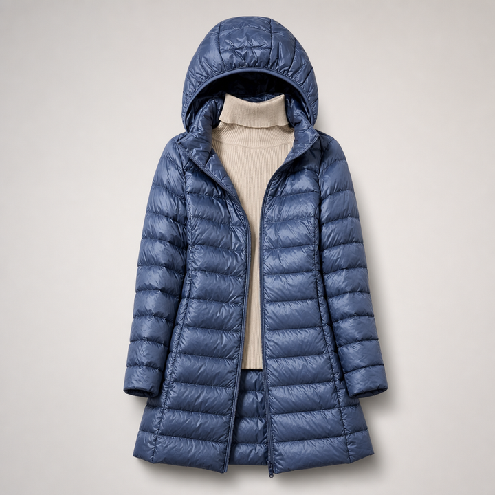 Kaisla | Pitkä hupullinen toppatakki – Klassiset sävyt